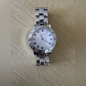 Silver Women's Watch with Blue and Green Details